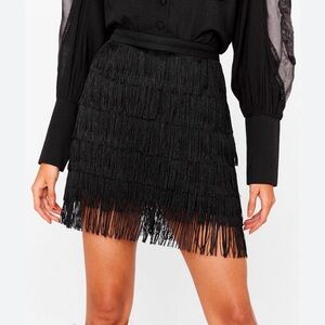 Nasty Gal High Waisted Black Tassels Fringe Mini Skirt Size 10 Cowgirl Festival